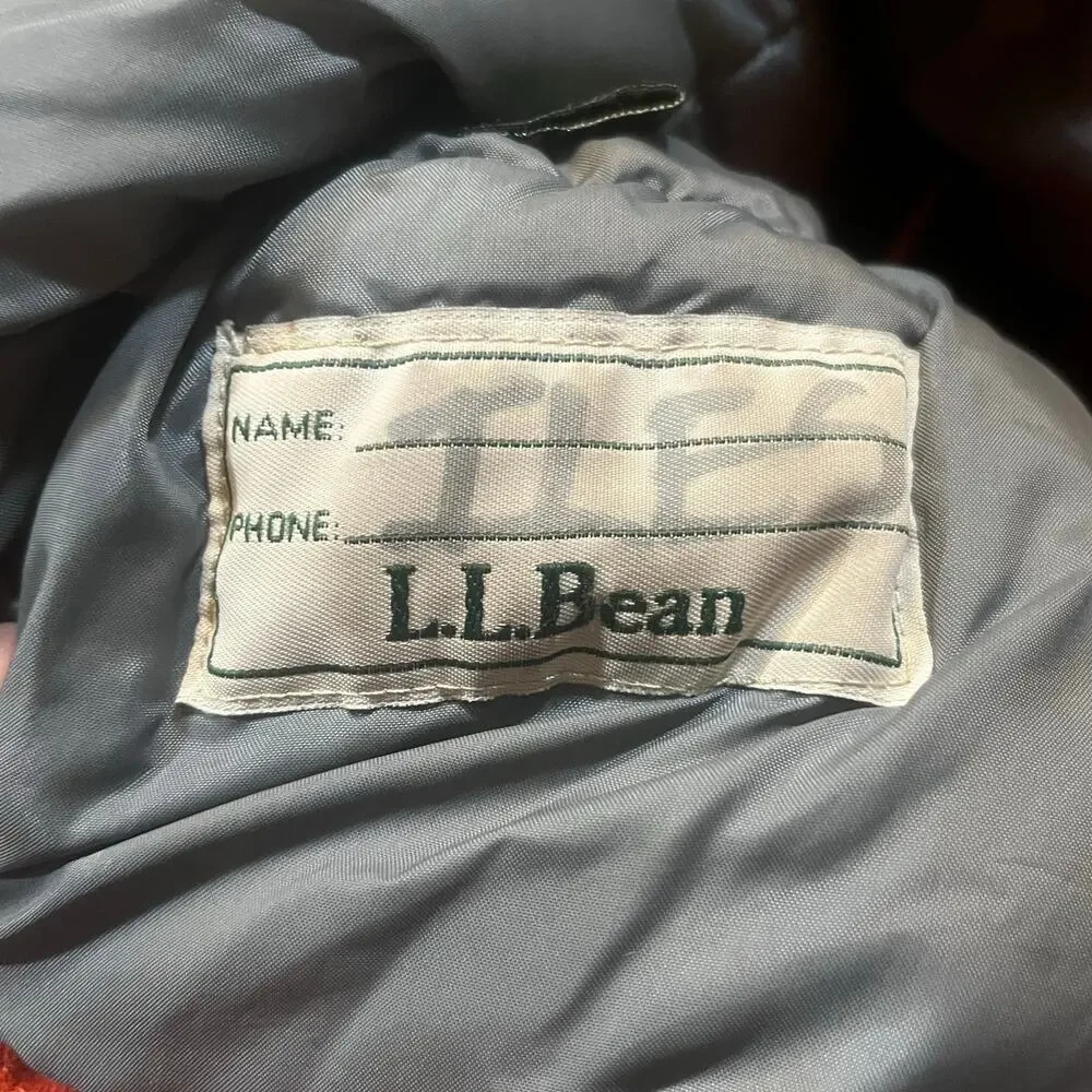 L.L. Bean Boys Hooded Winter Parka Red Orange Plaid Lined‎ Jacket Size L 14-16